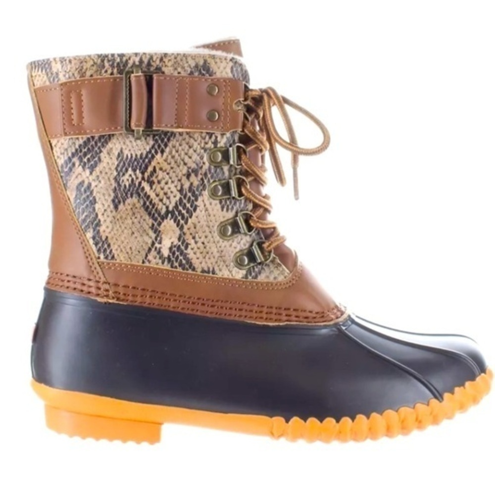 JBU boot by Jambu Womens Lace up Calgary Brown Python/Coral Rainboots Size 11M